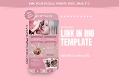 an image of a pink website design with the text link in bloo template