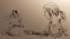 a drawing of a girl and a wolf