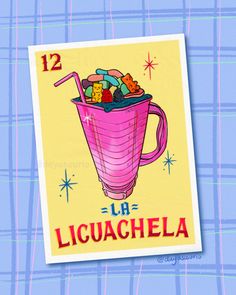 Licuadora licuachela gomitas lotería ilustración infantil juego de mesa cartas color azul amarillo rosa Mexico Culture Art, Frida And Diego, Michelada, Mexico Culture, Food Graphic Design, Mexican Art, Mexican Restaurant, Halloween Stickers, Creative Studio