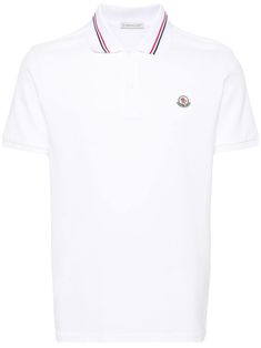 white cotton piqué weave stripe detailing polo collar short sleeves logo patch at the chest straight hem unlined short front button fastening Polo Shirt Logo, Shopping Online Logo, Stone Island Clothing, Sport Clothing, Valentino Clothing, Versace Outfit, Polo Shirt White, Suits And Jackets, Cotton Polo Shirt