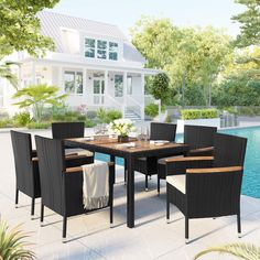 Size of  Wicker Furniture Patio Furniture Dining Set, Poolside Garden, Grande Table A Manger, Dining Table Sizes, Acacia Wood Table, Wicker Dining Set, Outdoor Patio Dining, Rattan Furniture Set, Bar Patio