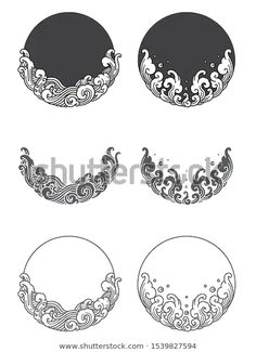 four circular frames with ornate designs in black and white