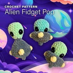 crochet pattern for alien fidget pop, an adorable little bird with big eyes