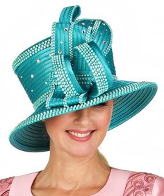 Giovanna Bling Designer Hat Glamorous Rhinestone Satin Ribbon Hat Style: 22131 One size fits most contains a string inside to tighten a little if needed Custom Look without the High Price! Sign-up for our Rewards Program. Just go to the icon on bottom right side of this page Follow the instructions, it's quick and easy Luxury Turquoise Hats For Party, Luxury Turquoise Party Hat, Usher Suits, Price Sign, Dressy Hats, Bling Bows, Fancy Suit, Church Fashion, Elegant Hats