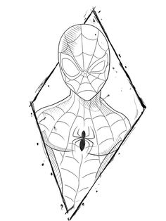 a drawing of a spider - man with his head in the shape of a diamond