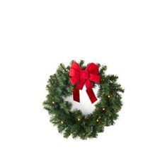 a christmas wreath with red bows and lights