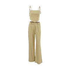 Size(cm) Bust Top Length Waist Hip Pants Length S 75 30 64 94 110 M 79 31 68 98 111 L 83 32 72 102 112 Stay cool and stylish this summer with our women's casual solid color spaghetti strap crop top and long pants set. Made from a soft and skin-friendly blend of 97% polyester and 3% spandex, this two-piece outfit offers a comfortable and breathable fit. The sexy spaghetti strap crop top pairs effortlessly with the high-waisted long pants, creating a chic and relaxed look. Ideal for daily wear, co Beige Sets With Pockets For Spring, Beige Spring Sets With Pockets, High Waist Solid Color Summer Sets, Spring High Waist Sets With Pockets, Fitted Khaki Sets For Spring, Beige Summer Sets With Straight Pants, Fitted Summer Sets With Straight Pants, Summer Wide Leg Sets With Pockets, Khaki Sets With Pockets For Spring