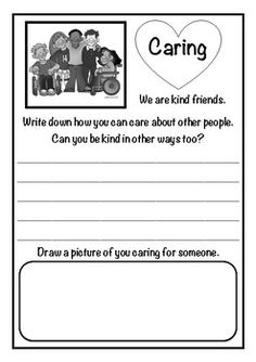 a card with the words caring written on it and an image of two people standing next to each other