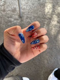 Vemon Spiderman Nails, Spiderman Themed Nails, Miles Morales Nails, Almond Spider-man Nails, Diy Bracelets With String