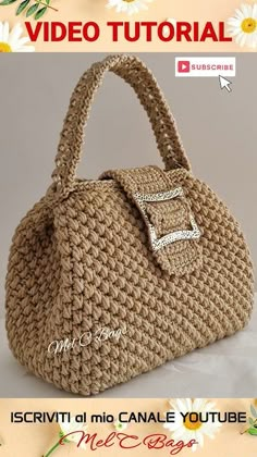 an image of a handbag made out of crochet and yarn with flowers on the side