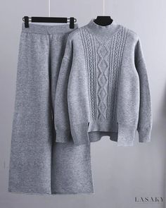 Lasaky - Premium Knit Co-ord Ensemble: Luxuriously Soft Turtleneck Sweater and Wide-Leg Pants Loose Turtleneck Sweater, Wide Leg Pant Suit, Pull Oversize, Knitted Suit, Solid Color Pants, High Neck Sweater, Pant Length, Pantalon Large, Loose Sweater