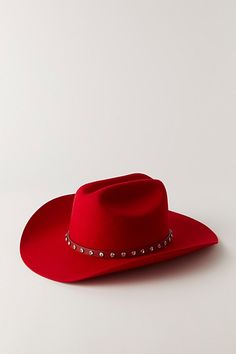 Designed to add a little western-inspired touch to every look, this cool and classic cowboy hat is featured in a staple silhouette with rhinestone detailing at center for the perfect sparkly finish. | Wrangler Sparkle Cowboy Hat at Free People in Red Western Red Fedora Felt Hat, Western Red Hat Bands For Winter, Red Western Fedora Felt Hat, Western Style Red Fedora Felt Hat, Red Western Hat Bands For Winter, Western Red Felt Hat For Winter, Red Western Style Fedora Felt Hat, Western Style Red Hat Bands For Winter, Western Style Red Felt Hat For Winter