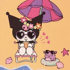 an image of a cartoon dog on the beach with sunglasses and flowers in her hair