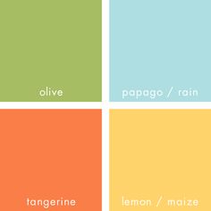 four squares with the words olive, papago / rain, lemon / maize