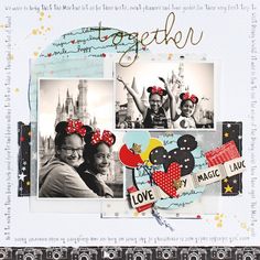 a scrapbook page with mickey and minnie mouse pictures