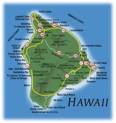 a map of hawaii with all the roads and major cities on it's side