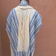 A Jewish prayer shawl set with optional matching bag and kippah yarmulke for man Jewish man's prayer shawl (tallit in Hebrew) is made of cotton. The tallit comes with matching bag and kippah yarmulke. This design is a combination and variety of blue colors. The tallit is handwoven from fine cotton on traditional looms by Jewish men in Israel.  We tie the Tzitzit in Ashkenazi style. If you prefer a different style of tying please mention it in your order. We use the tallit bag to carry and to kee Hebrew Blessing, Jewish Prayer, High Holidays, Jewish Men, Judaica Art, Prayer Shawl, Jewish Wedding, Men Jewelry, Cotton On