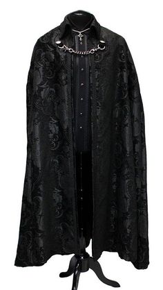 Shrine of Hollywood CLOAK OF DARKNESS - BLACK TAPESTRY Capes cloak vampire Fitted Gothic Cape For Costume Party, Elegant Formal Halloween Outerwear, Elegant Formal Outerwear For Halloween, Formal Black Cape With Cape Sleeves, Black Evening Cape, Elegant Fitted Cape For Costume Party, Gothic Cape For Fantasy Events, Gothic Cape Outerwear For Fantasy Events, Black Gothic Cape For Costume Party