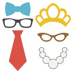 three different types of masks with bows and glasses on them, one wearing a bow tie