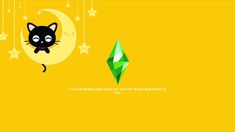 a black cat sitting on top of a green diamond next to a yellow background with stars