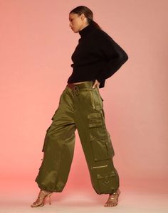 S Cargo Pants – Cynthia Rowley Great Neck New York, Satin Cargo Pants, Fashion Bug, Metal Accents, Cynthia Rowley, Fashion History, Ring Gold, D Ring, Wool Sweater