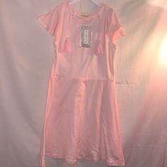 Btween Pink And White Striped Dress With Laces In The Front Top Casual Dress For Sleepover, White Striped Dress, Kids' Dresses, Pink And White, Striped Dress, Pink White, Lace Dress, Casual Dresses, Lace