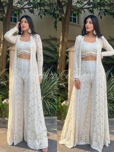 White Skirt Crop Top Outfit, Short Koti Dress Design, Long Skirt And Top Indian, Skirt Top Indian Outfit, Long Koti, Skirt And Top Indian, White Shrug, Ethereal Elegance, Trendy Outfits Indian