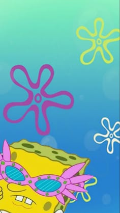 spongebob wearing sunglasses under the sea with an octopus and starfish in the background