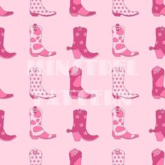 pink cowboy boots with hearts and stars on them are shown in this seamless pattern