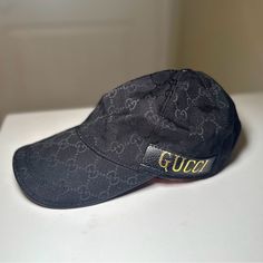 - New With Tags - Authentic Leather - Made In Italy Elegant Gucci Adjustable Hat, Luxury Black Adjustable Hats, Luxury Gucci Hat, Luxury Adjustable Gucci Hat, Gucci Hat, Striped Ribbon, Gucci Accessories, Gucci Black, Baseball Hat