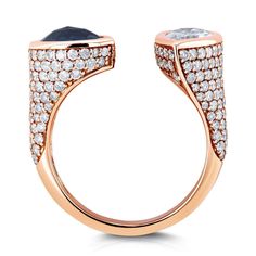 Kobelli Two Collection Certified Black and White Pear Diamond, Bezel and Pave Open Wrap-around Ring 3 7/8 CTW 18k Rose Gold - Size 7 71384X/7R Diamond Frost, Open Diamond Ring, Chain Ring Gold, Rose Gold Black Diamond, Diamond Bracelet Design, Horseshoe Ring, High Jewelry Ring, Cuff Ring, Art Nouveau Jewelry