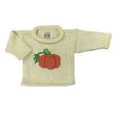 ivory long sleeve sweater with orange pumpkin Future Dietitian, I Wish, Cotton Sweaters, Pumpkin Roll, Knit Vest Pattern, Red Wagon, Roll Neck Sweater, Knit Sweaters, Beautiful Sweater