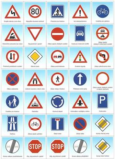 an image of various road signs in different colors and sizes, including one with the word stop