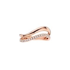 The Bay ring is a graceful blend of elegance and charm. This ring features lab-grown diamonds on a double wavy band, creating a beautifully understated design. It's the perfect accessory to add a touch of sophistication to your style. Modern Twist Rose Gold Wedding Diamond Ring, Elegant Stackable Diamond Rings In Rose Gold, Elegant Rose Gold Diamond Stackable Rings, Luxury Diamond Double Band Rings, Elegant Stackable Open Ring With Pave Setting, Elegant Double Band Diamond Stackable Rings, Elegant Double Band Rings For Formal Occasions, Elegant Diamond Ring With Vs Clarity And Open Band, Elegant Rose Gold Double Band Rings