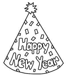 a black and white drawing of a happy new year hat