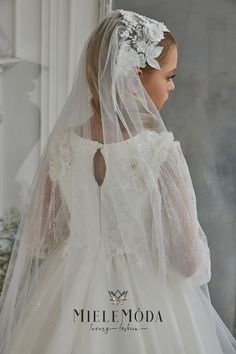 Designed and proudly made in Europe. Ships from the USA.  PLEASE NOTE:  This listing is for the veil only. Cristina gown (shown in photos) is available here Girls Veiled, Flower Girl Veil, Communion Veils, Bodice Applique, Girls Communion Dresses, Holy Communion Dresses, Tulle Veil, First Communion Dress, Tulle Veils