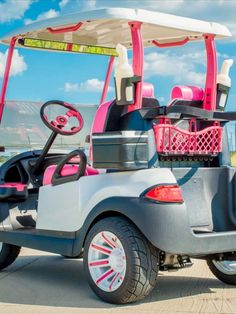 The Pink Course Cruiser Golf Cart Cute Golf, Beach Golf, Golf Car, Pink Accents, Cute Cars