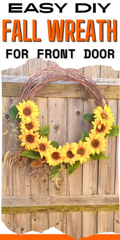 an easy diy fall wreath for front door with sunflowers and greenery