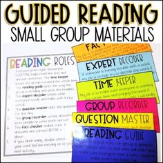 the guided reading small group materials are shown in this poster, with text on it