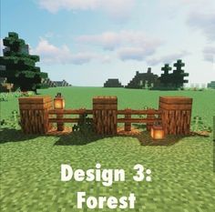 an image of a wooden fence in the middle of a field with text over it that reads, design 3 forest