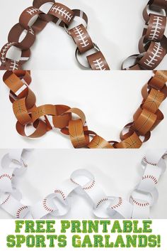 an image of paper garlands made to look like football balls and the words free printable sports's garlands