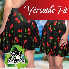 A versatile fit AOP skater skirt with a cozy, soft touch and a casual look. Inspired by the freedom of creativity, it will instantly become your everyday favorite. .: 95% Polyester 5% Spandex .: Versatile fit .: Printed on care label in black color .: White thread color Cherry Skirt, Rainier Cherries, Bing Cherries, Girls Skirts, Cherry Dress, Red Cherry, Neck Gaiters, Black Cherry