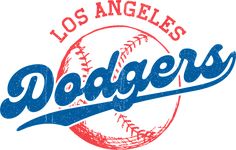 the los angeles dodgers logo is shown in red and blue on a white background,