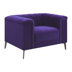 a purple chair sitting on top of a white floor