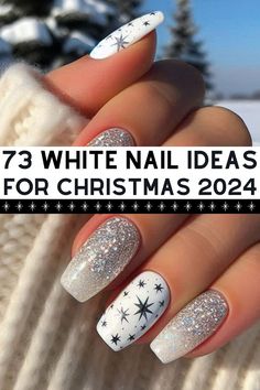 Embrace the season with these 73 white Christmas nail ideas! From frosty glitter to elegant snowflakes, find the perfect wintery design to elevate your holiday style. ❄🤍 White Frosty Nails, Winter Nail Art Designs Snowflakes White Glitter, Winter White Nails Short, Winter White Nails Sparkle, White Christmas Tree Nails, Silver Glitter Christmas Nails, Elegant Holiday Nails Classy Sparkle, White Sparkle Christmas Nails, Christmas Lights On Nails