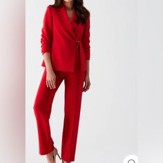 Beautiful Set Red Workwear Pantsuit With Pockets, Red Pantsuit With Pockets For Work, Red Elegant Pantsuit, Elegant Red Formal Pants, Red Office Pantsuit With Pockets, Red Pantsuit With Trousers For Formal Occasions, Classic Red Workwear Pants, Red Tailored Bottoms For Party, Tailored Red Party Bottoms