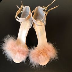 This Very Sexy Shoe With Pink Feathers Perfect For Any Occasion Trendy Pink High Heel Sandals, Trendy Pink Sandals With Heel Strap, Pink Round Toe Sandals For Party, Trendy Pink Open Toe Heels, Pink Synthetic Sandals For Party, Trendy Pink Ankle Strap Sandals, Pink Feminine Heels With Heel Strap, Glamorous Pink Block Heel Sandals, Feminine Pink Heels With Heel Strap