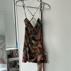 Size Medium ( Runs Small) Floral Mesh Material( Black Slip Under) Ruffle In Front Adjustable Straps With Zipper Open Back Never Worn!!!! Floral Print Halter Neck Mini Dress For Night Out, Summer Floral Print Mini Dress For Night Out, Y2k Mini Dress, Hoodie Sweatshirt Dress, Tweed Shift Dress, Zara Tweed, Floral Embroidery Dress, Sequin Cocktail Dress, Striped Mini Dress