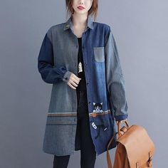 omychic autumn vintage animal stripe korean style plus size Casual loose denim shirt women blouse 2020 clothes ladies tops - Omychic Denim Shirt Women, 2020 Clothes, Womens Denim Shirt, Women Blouse, Ladies Tops, Plus Size Casual, Long Cardigan, Shirt Women, Denim Shirt