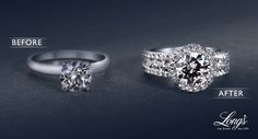 two different engagement rings with diamonds on them